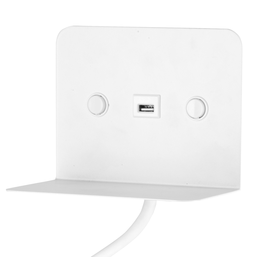 ONLI - LED Lanksti maža lempa su lentyna ir USB įkrovimas PLAK LED/1W/230V balta