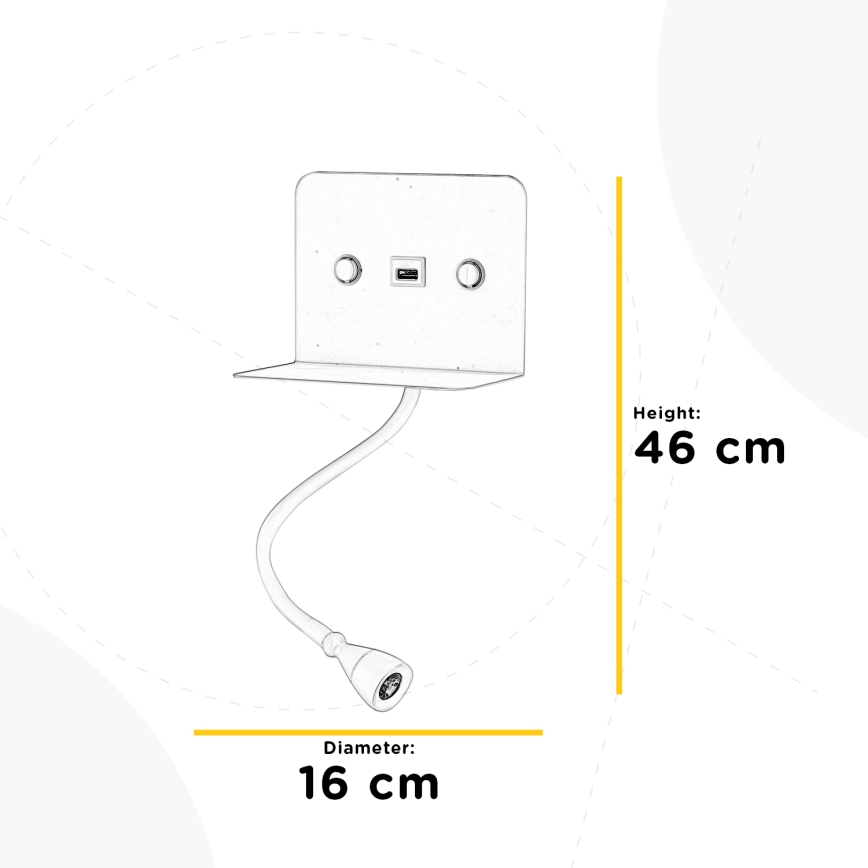 ONLI - LED Lanksti maža lempa su lentyna ir USB įkrovimas PLAK LED/1W/230V balta
