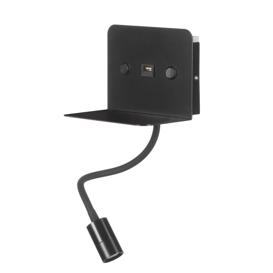 ONLI - LED Lanksti maža lempa su lentyna ir USB įkrovimas PLAK LED/1W/230V juoda