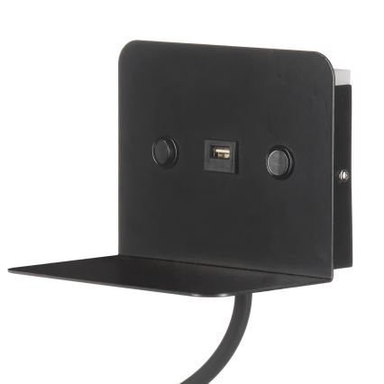 ONLI - LED Lanksti maža lempa su lentyna ir USB įkrovimas PLAK LED/1W/230V juoda