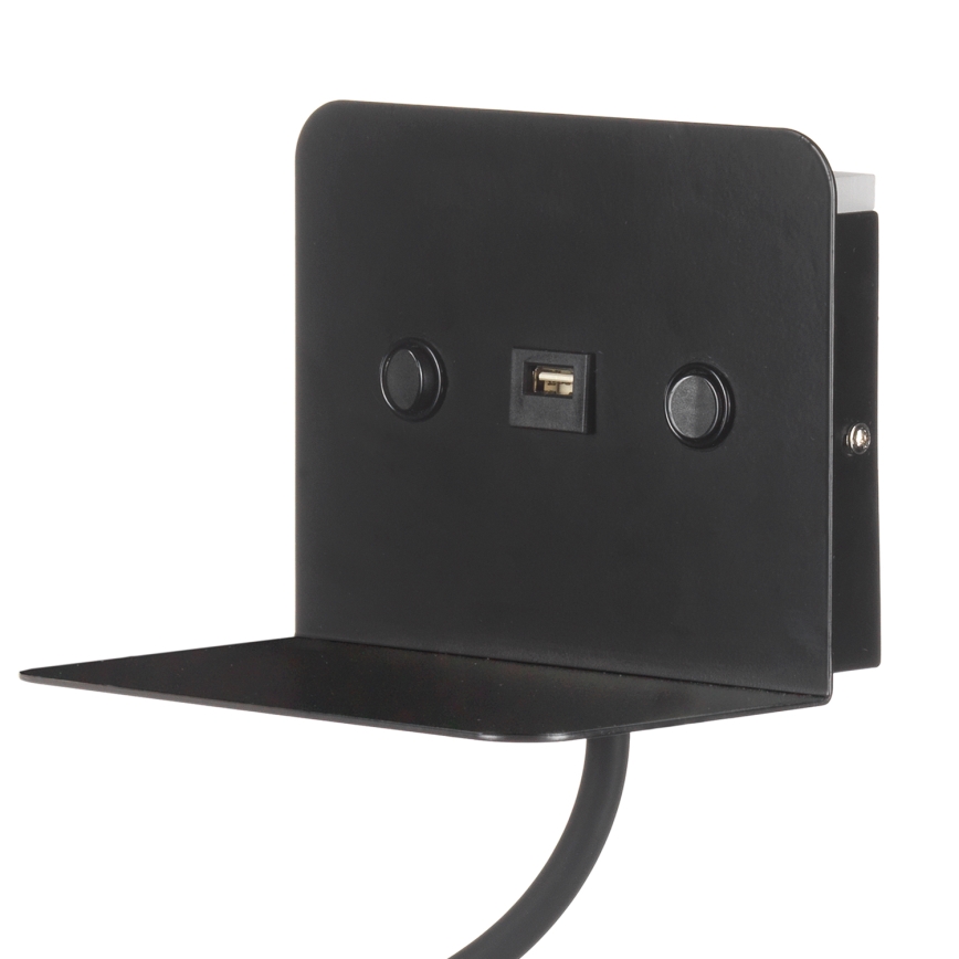 ONLI - LED Lanksti maža lempa su lentyna ir USB įkrovimas PLAK LED/1W/230V juoda