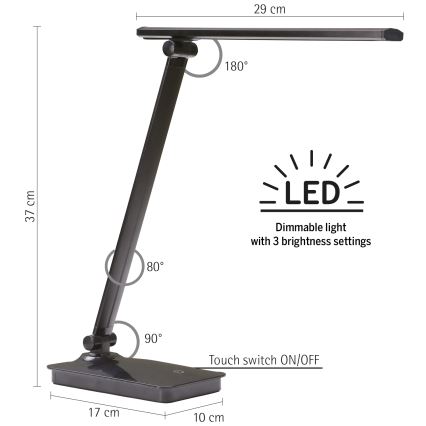ONLI - LED pritemdomas stalinis šviestuvas su USB prievadu DESKI LED/7W/230V 4000K juoda