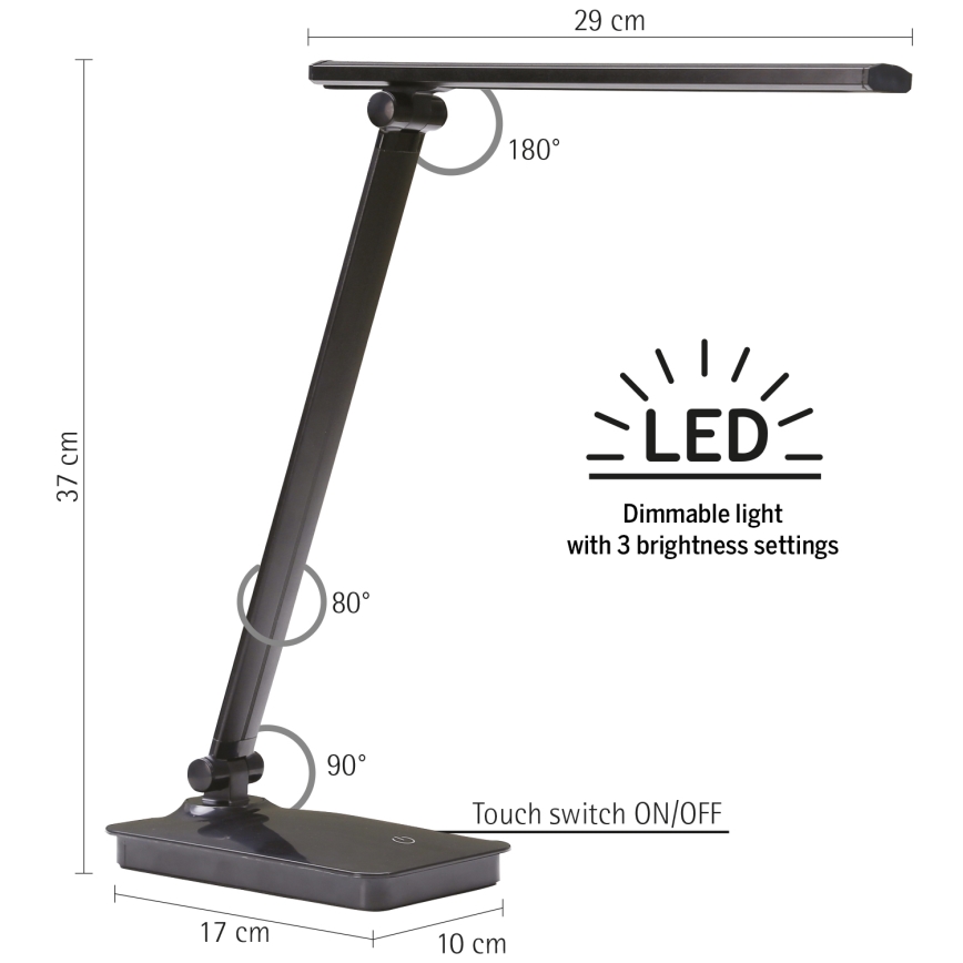 ONLI - LED pritemdomas stalinis šviestuvas su USB prievadu DESKI LED/7W/230V 4000K juoda