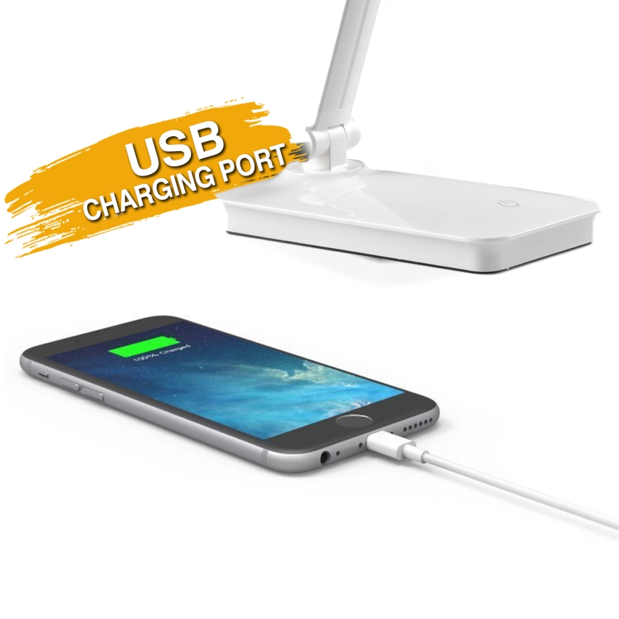 ONLI - LED Reguliuojama jutiklinė stalinė lempa su USB portem DESKI LED/7W/230V 4000K balta