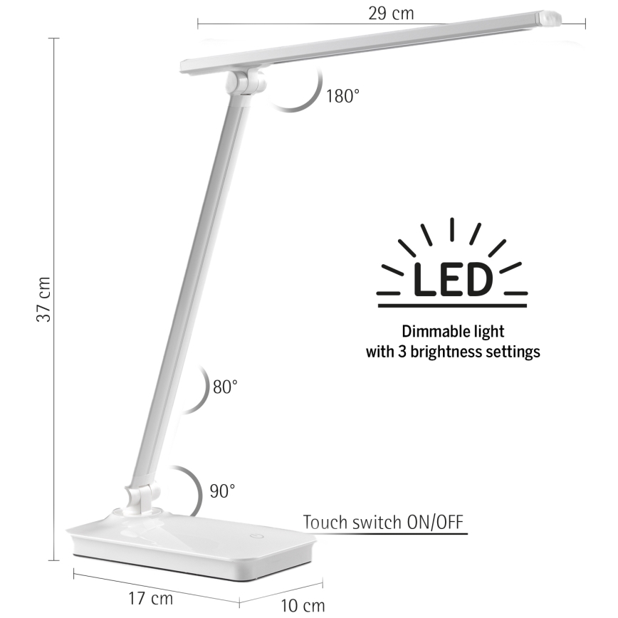 ONLI - LED Reguliuojama jutiklinė stalinė lempa su USB portem DESKI LED/7W/230V 4000K balta