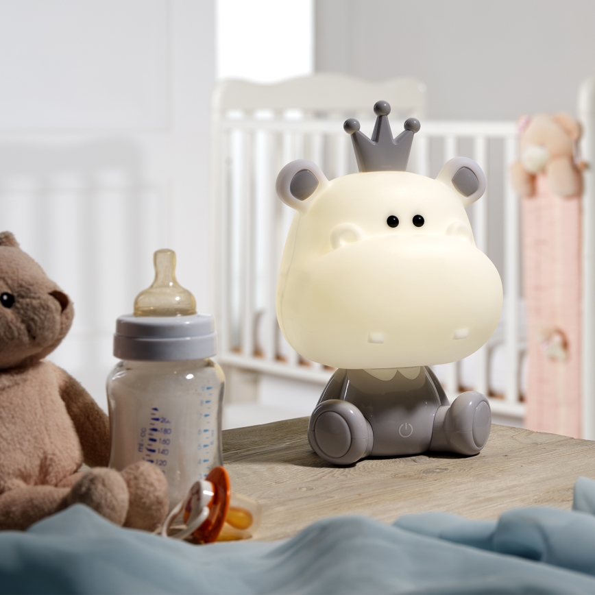 ONLI - LED reguliuojama vaikiška naktinė lempelė PUPPIES LED/3W/230V 25 cm begemotas/pilka
