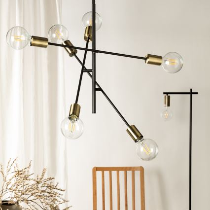 ONLI - Pakabinamas sietynas CROSS 6xE27/22W/230V juoda/žalvaris
