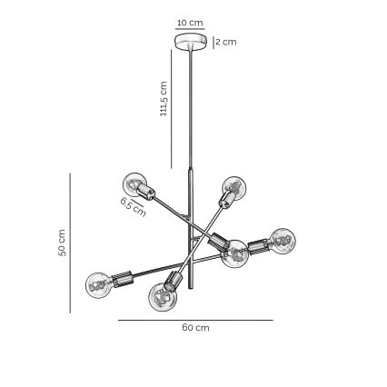 ONLI - Pakabinamas sietynas CROSS 6xE27/22W/230V juoda/žalvaris