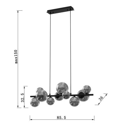 ONLI - Pakabinamas sietynas PALOMA 10xG9/10W/230V juoda/dūminis