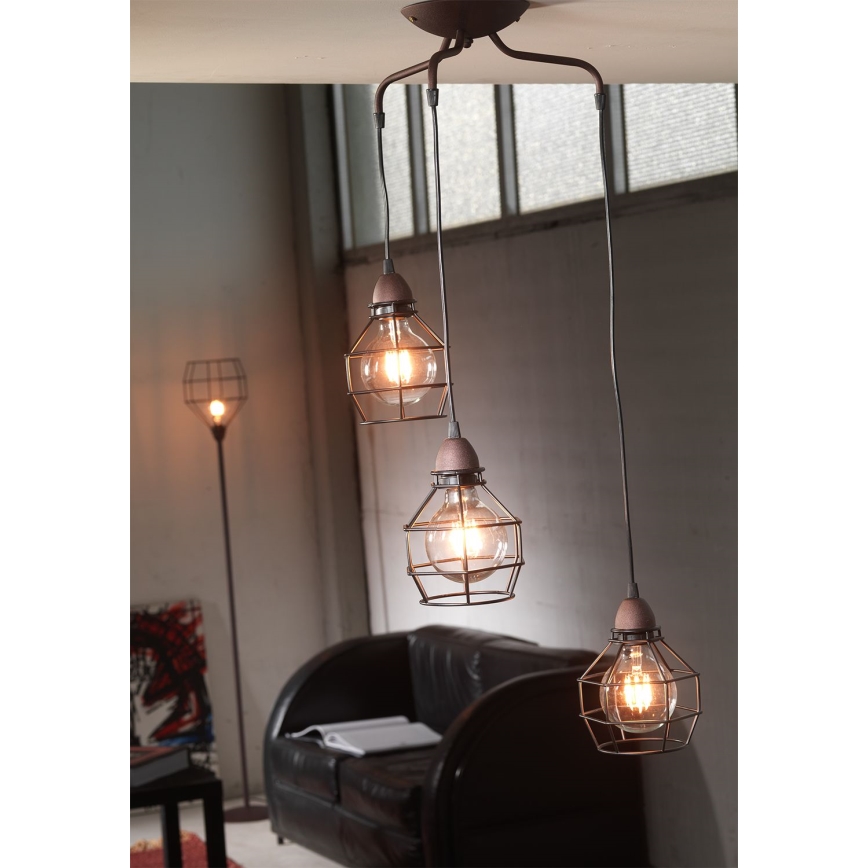 ONLI - Pakabinamas sietynas VORAS 3xE27/15W/230V juoda/ruda