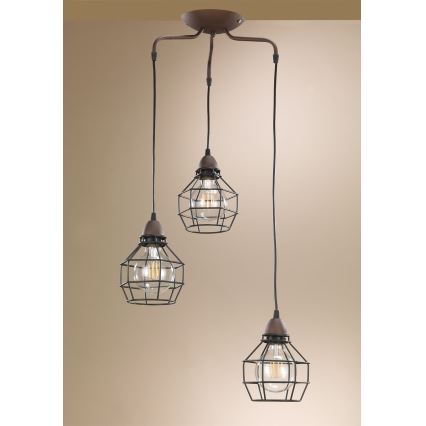 ONLI - Pakabinamas sietynas VORAS 3xE27/15W/230V juoda/ruda