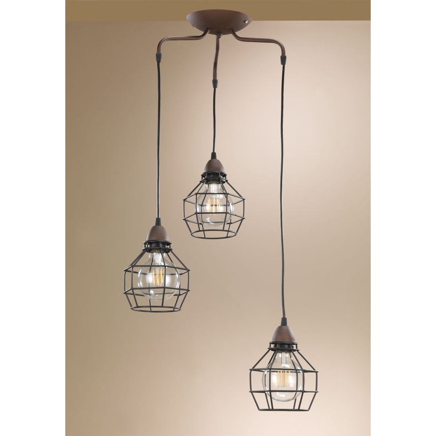 ONLI - Pakabinamas sietynas VORAS 3xE27/15W/230V juoda/ruda