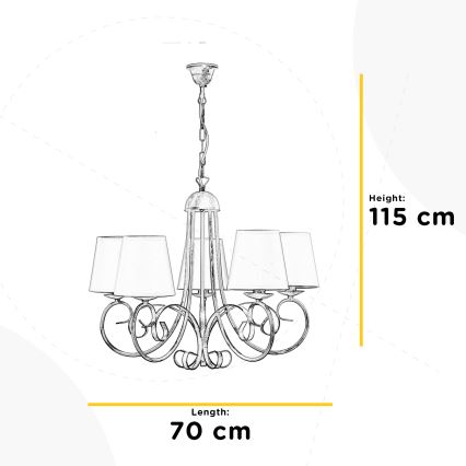 ONLI - Sietynas ant grandinės POMPEI 5xE14/6W/320V baltas