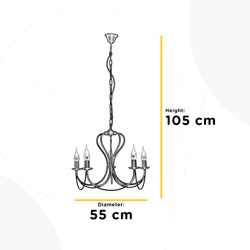 ONLI - Sietynas, kabinamas ant grandinės CANDELA 5xE14/6W/230V juoda