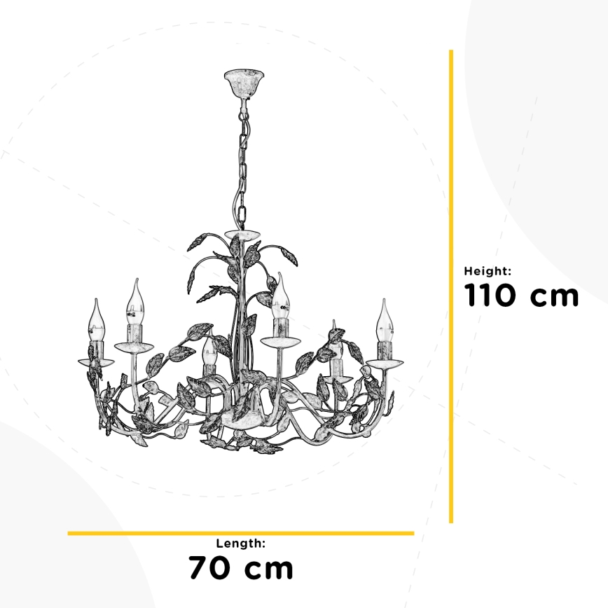 ONLI - Sietynas, kabinamas ant grandinės COLLANA 6xE14/6W/230V balta/auksas