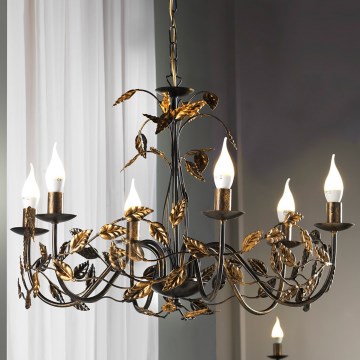 ONLI - Sietynas, kabinamas ant grandinės COLLANA 6xE14/6W/230V bronza/auksas