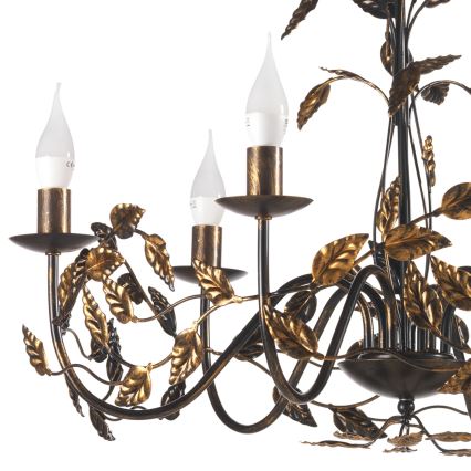 ONLI - Sietynas, kabinamas ant grandinės COLLANA 6xE14/6W/230V bronza/auksas