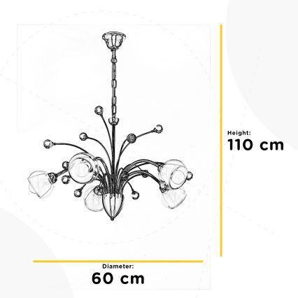 ONLI - Sietynas, kabinamas ant grandinės DIAMANTE 5xE14/6W/230V