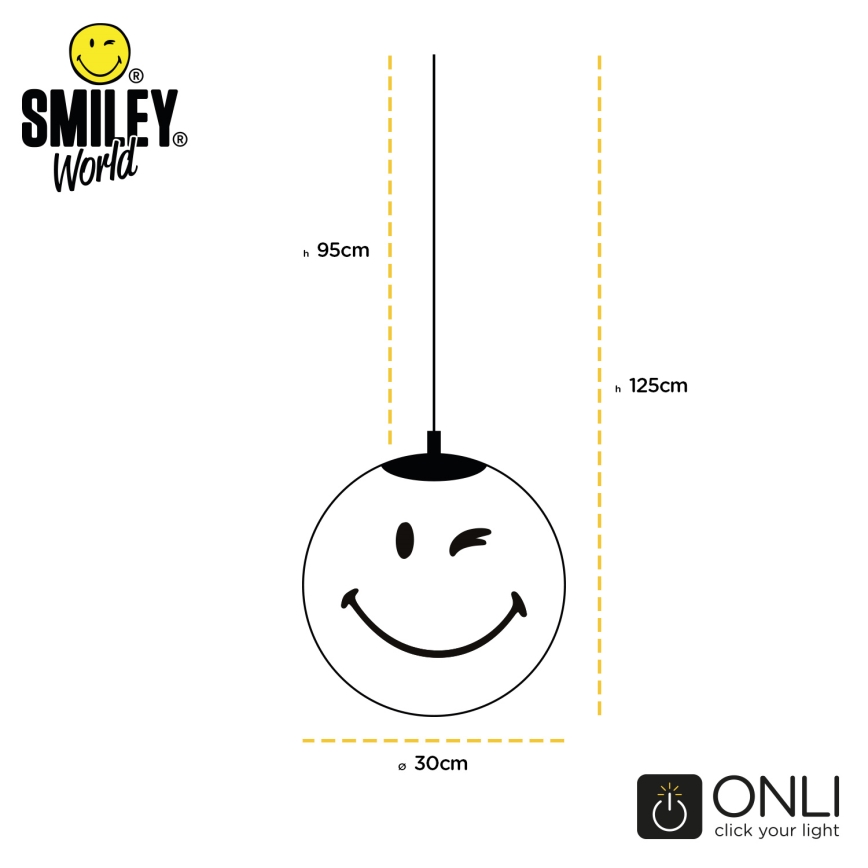 ONLI - Vaikiškas pakabinamas šviestuvas su laidu SMILEY 1xE27/15W/230V geltonas