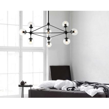 Open Design OR80094 - Pakabinama liustra ant strypo BAO 10xE27/8W/230V skersmuo 90 cm juoda