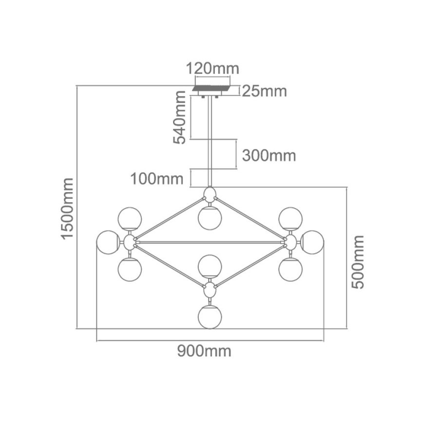 Open Design OR80094 - Pakabinama liustra ant strypo BAO 10xE27/8W/230V skersmuo 90 cm juoda