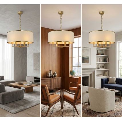 Open Design OR80230 - Liustra ant grandinės CASA 6xE14/15W/230V kreminė/žalvaris