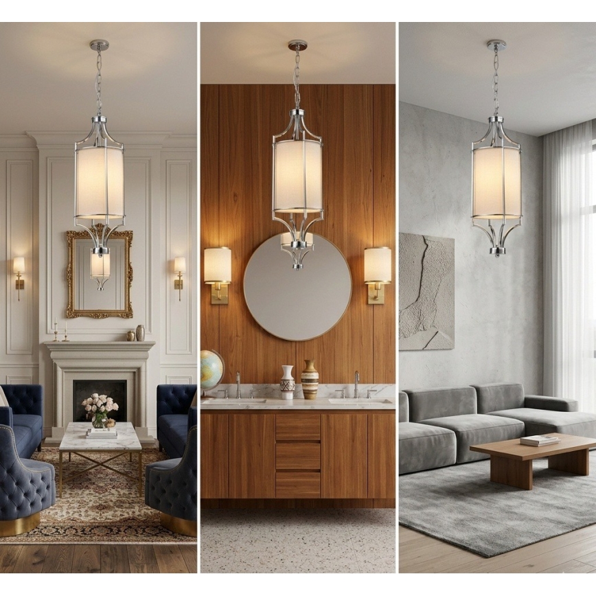 Open Design OR80551 - Pakabinamas sietynas ant grandinės LUNGA 1xE27/15W/230V blizgus chromas/balta