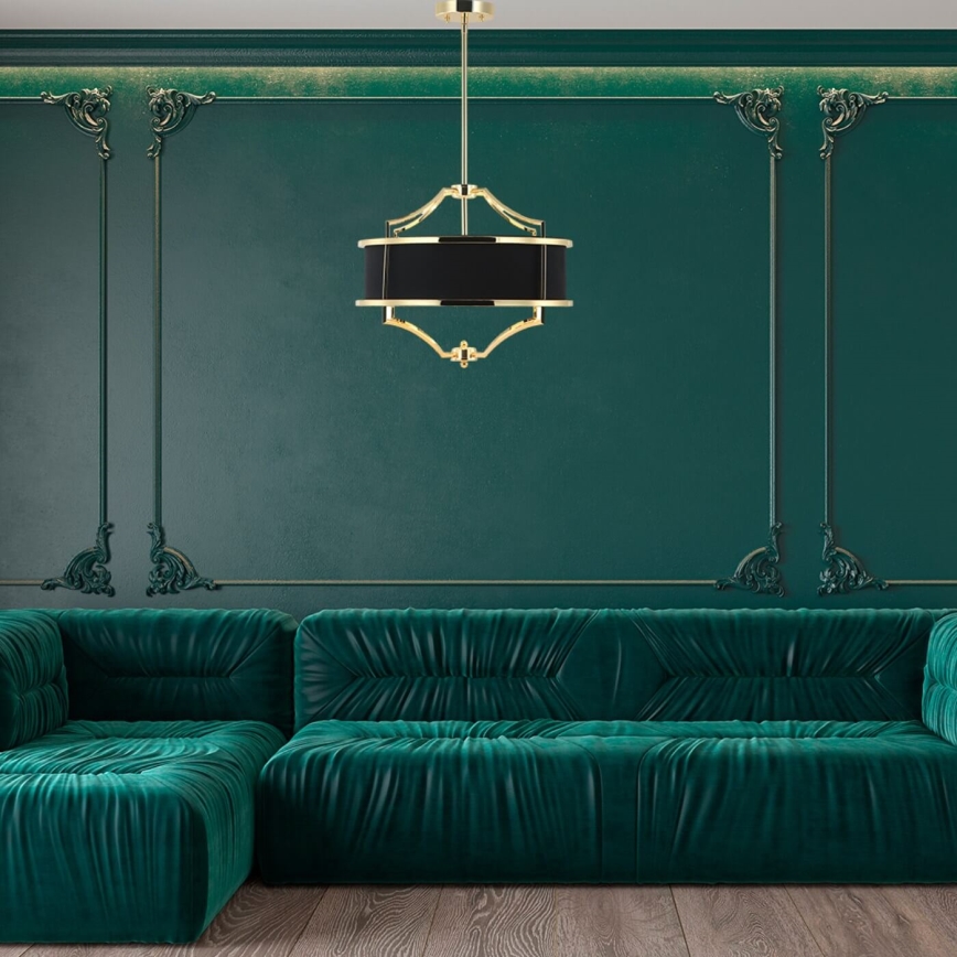 Open Design OR84153 - Pakabinama liustra ant strypo STESSO 4xE27/15W/230V Ø 42 cm auksinė/juoda