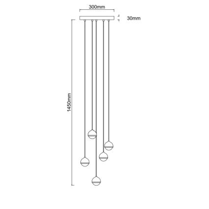 Open Design OR85518 - LED pakabinamas šviestuvas ant laido BOLICINA 5xLED/5W/230V auksinė/juoda