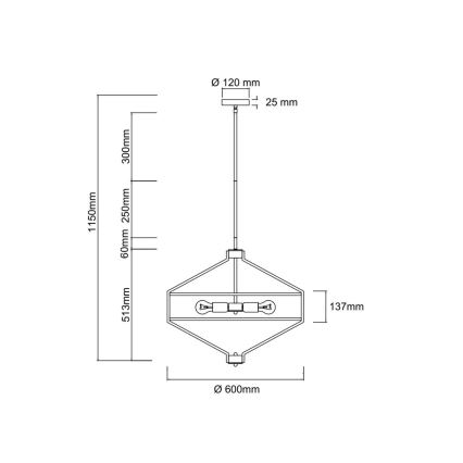 Open Design OR85846 - Liustra ant stiebo ZUNDO 4xE27/15W/230V ruda/kreminė