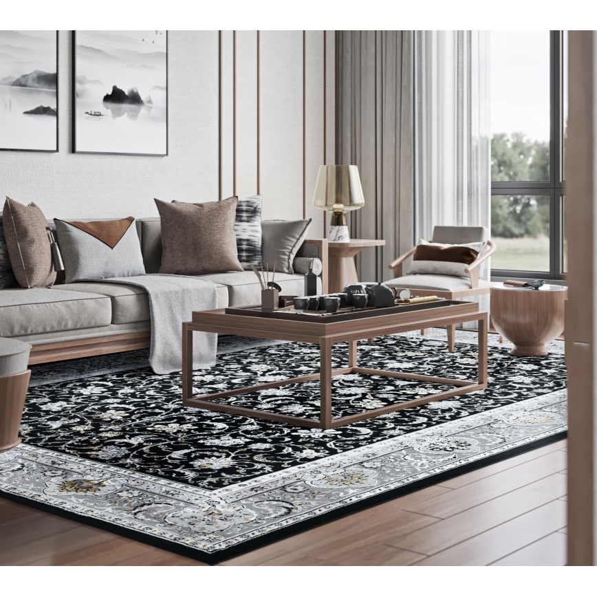 Orientalinis kilimas GRECE 120x170 cm 2150 g/m2 juoda/pilka/balta