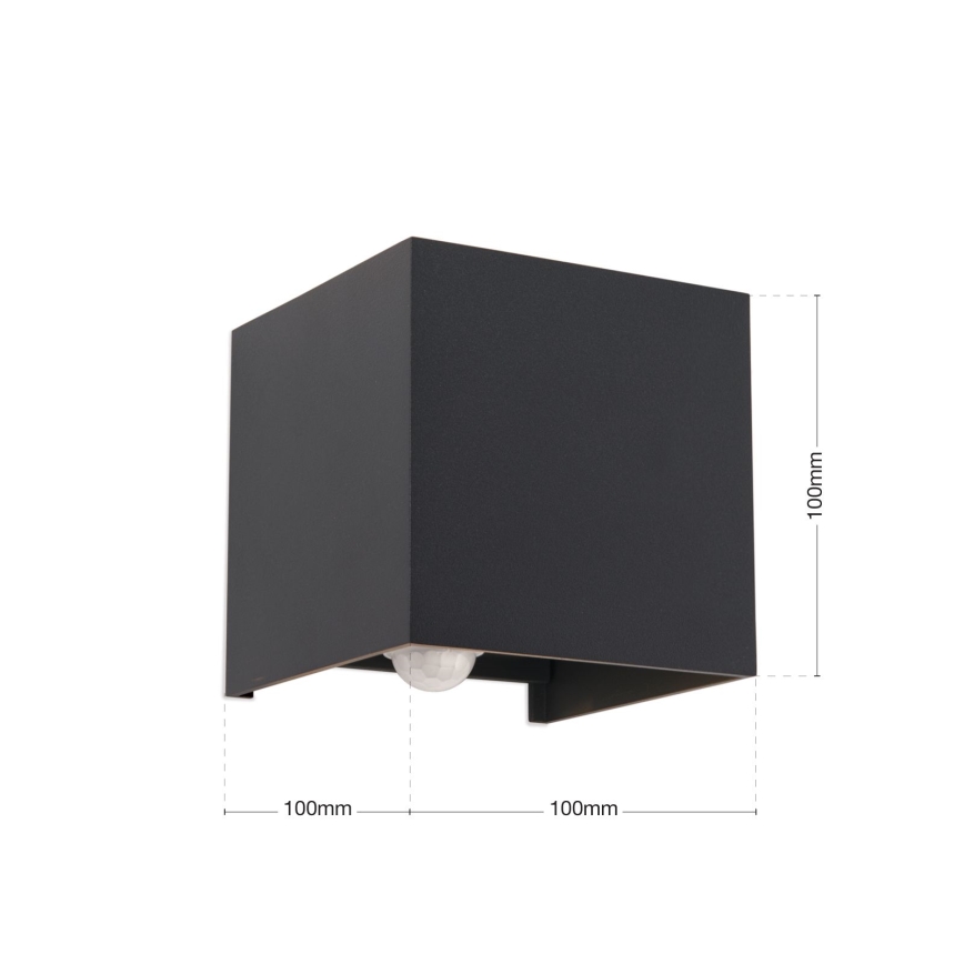 LED Lauko sieninis šviestuvas su judesio ir prieblandos jutikliu CUBE-S LED/13W/230V IP54 antracitas