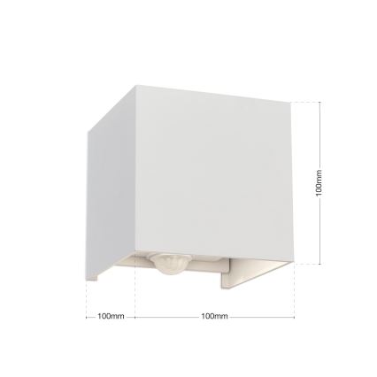 LED Lauko sieninis šviestuvas su judesio ir prieblandos jutikliu CUBE-S LED/13W/230V IP54 balta