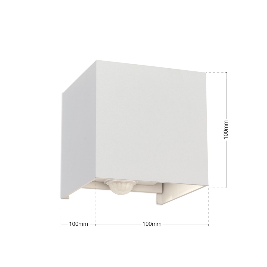 LED Lauko sieninis šviestuvas su judesio ir prieblandos jutikliu CUBE-S LED/13W/230V IP54 balta