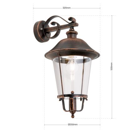 Lauko sieninis šviestuvas KENZO 1xE27/100W/230V IP44 bronza/patina
