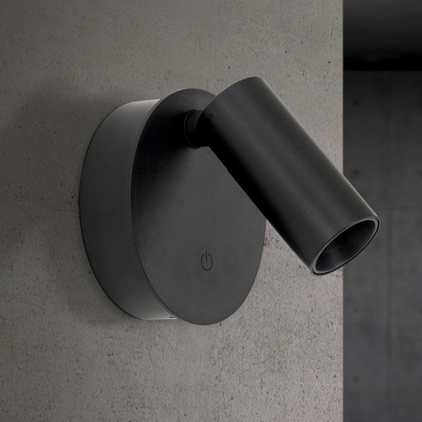 Dimeriuojamas LED įkraunamas jutiklinis sieninis taškinis šviestuvas LUXY LED/1W/5V 2200 mAh 2700/3000/4000K juodas