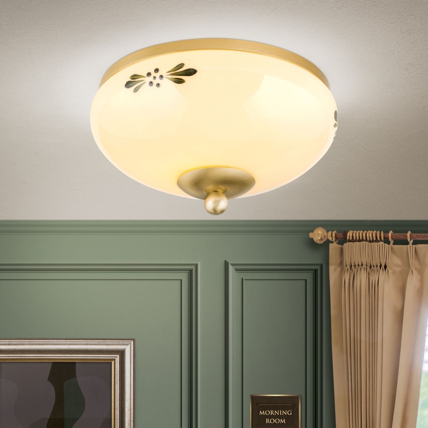 Lubinis šviestuvas LANDHAUS 1xE27/60W/230V skersmuo 21 cm žalvaris/smėlinė/žalia