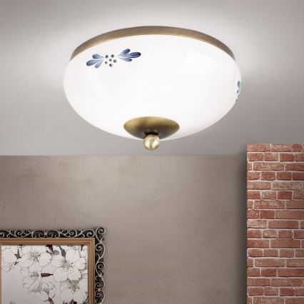 Lubinis šviestuvas LANDHAUS 1xE27/60W/230V skersmuo 21 cm bronzinė/balta/mėlyna