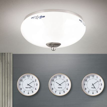 Lubinis šviestuvas LANDHAUS 2xE27/60W/230V Ø 28 cm matinis chromas/balta/mėlyna