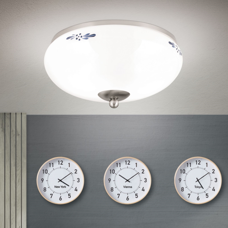 Lubinis šviestuvas LANDHAUS 2xE27/60W/230V Ø 28 cm matinis chromas/balta/mėlyna