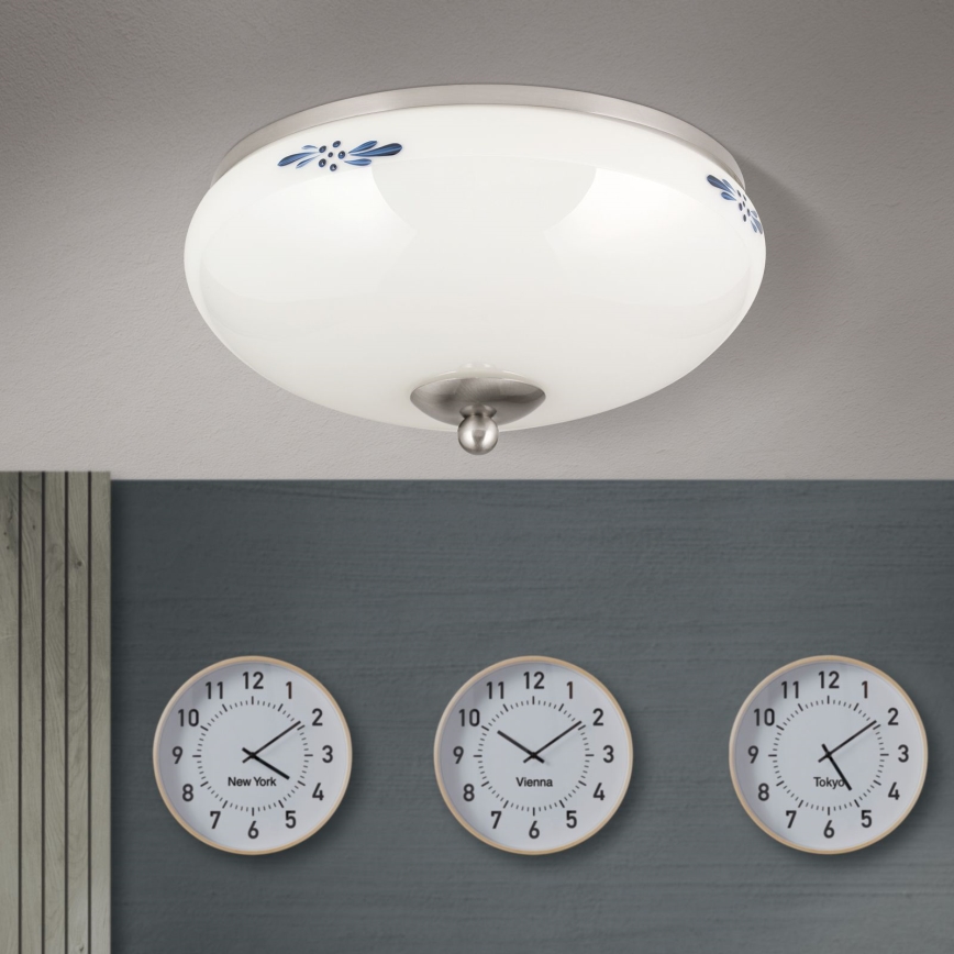 Lubinis šviestuvas LANDHAUS 2xE27/60W/230V Ø 28 cm matinis chromas/balta/mėlyna