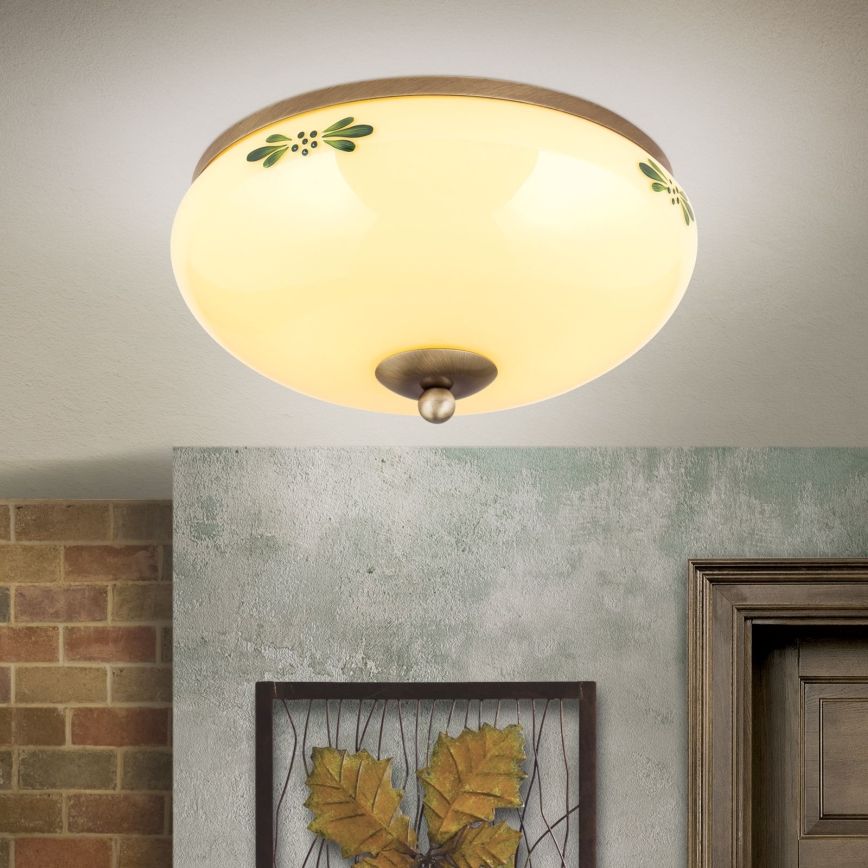Lubinis šviestuvas LANDHAUS 2xE27/60W/230V skersmuo 28 cm bronzinis/kreminis/žalias