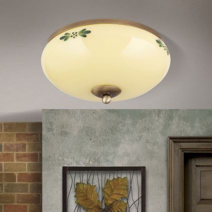 Lubinis šviestuvas LANDHAUS 2xE27/60W/230V skersmuo 28 cm bronzinis/kreminis/žalias