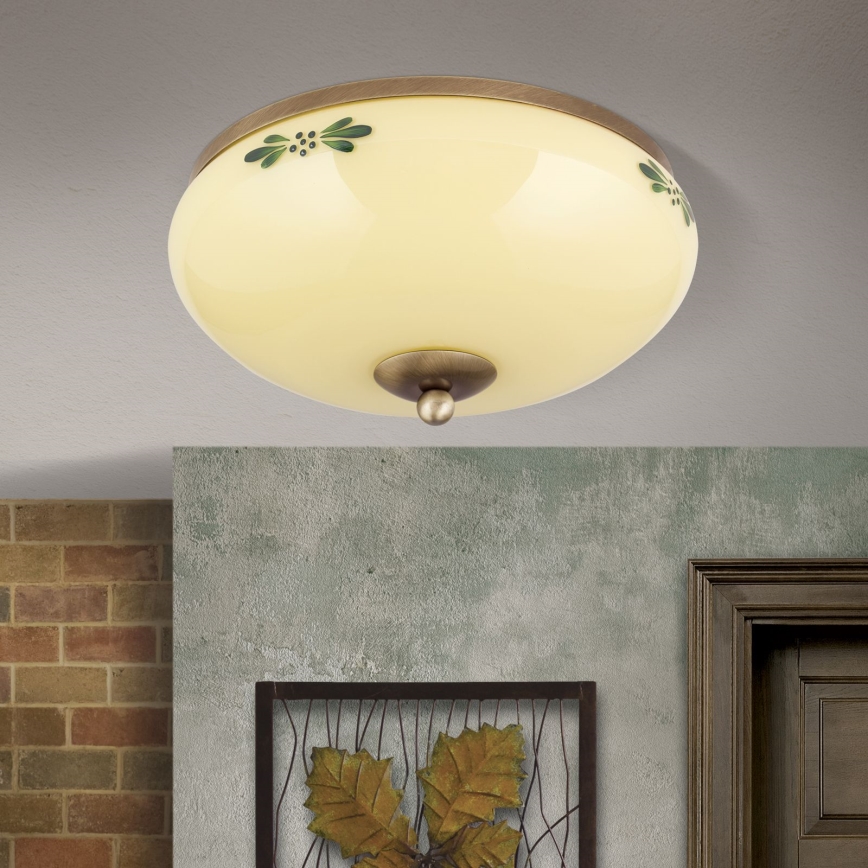 Lubinis šviestuvas LANDHAUS 2xE27/60W/230V skersmuo 28 cm bronzinis/kreminis/žalias