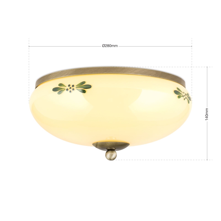 Lubinis šviestuvas LANDHAUS 2xE27/60W/230V skersmuo 28 cm bronzinis/kreminis/žalias