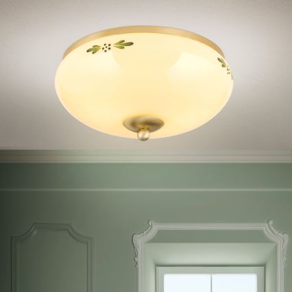Lubinis šviestuvas LANDHAUS 2xE27/60W/230V skersmuo 28 cm žalvaris/smėlio spalva/žalia
