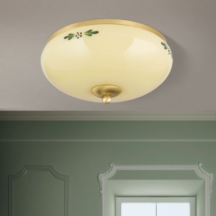 Lubinis šviestuvas LANDHAUS 2xE27/60W/230V skersmuo 28 cm žalvaris/smėlio spalva/žalia