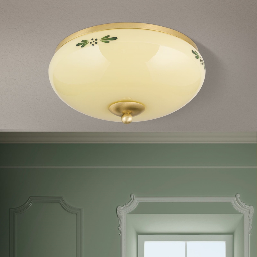 Lubinis šviestuvas LANDHAUS 2xE27/60W/230V skersmuo 28 cm žalvaris/smėlio spalva/žalia