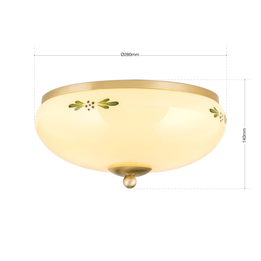 Lubinis šviestuvas LANDHAUS 2xE27/60W/230V skersmuo 28 cm žalvaris/smėlio spalva/žalia