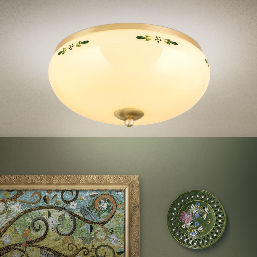 Lubinis šviestuvas LANDHAUS 3xE27/60W/230V skersmuo 35 cm žalvaris/smėlinė/žalia